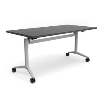 costal gray table with silver legs with wheels